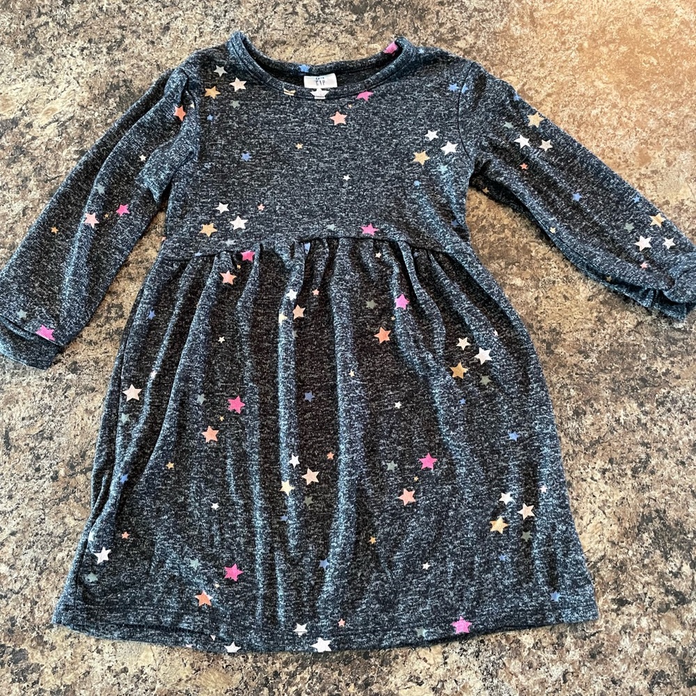 BabyGap grey long sleeve dress with multicolor stars. Size 4T